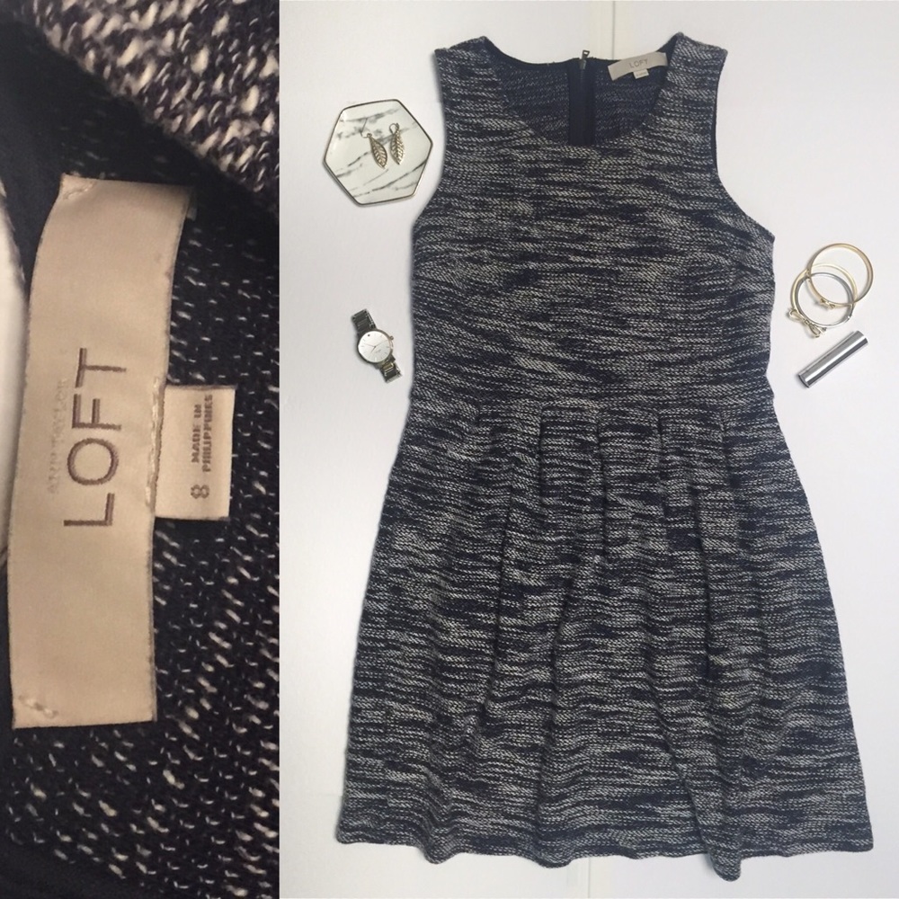 Loft Cotton Knit Fit and Flare Blue Sz 8